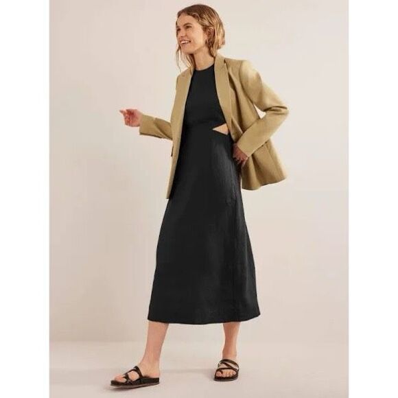 Boden Linen Cut Out Midi Dress Black - Picture 3 of 7